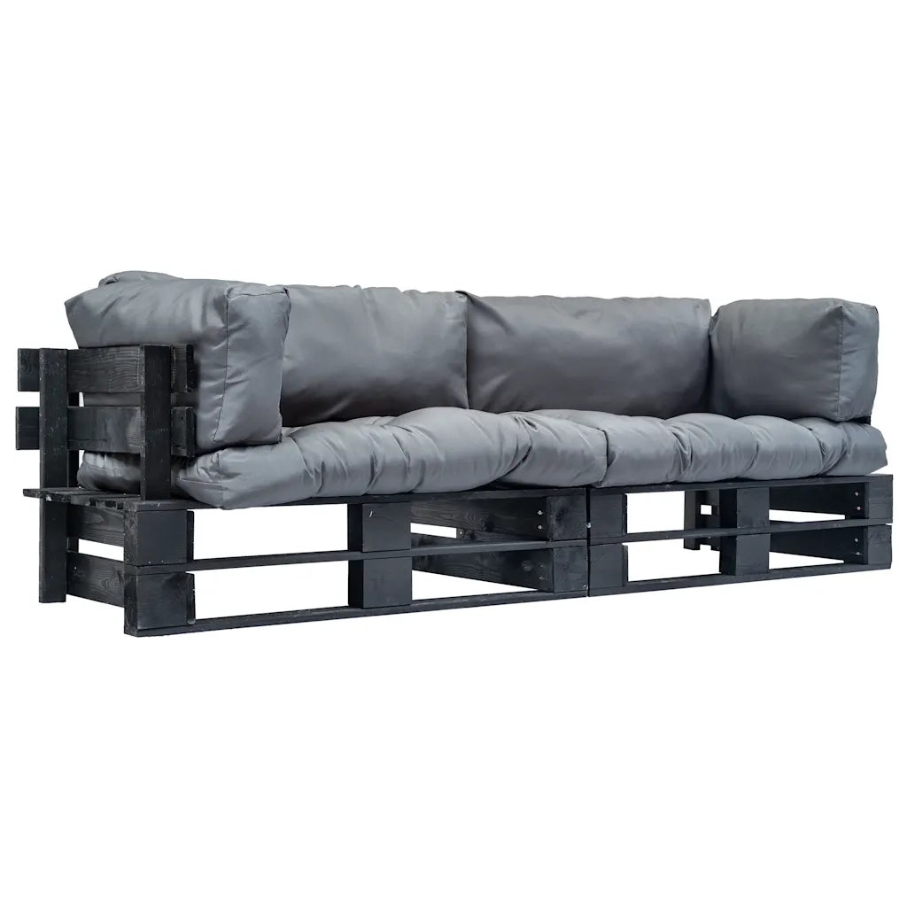 Set Divani Giardino Pallet 2pz con Cuscini Grigi Legno di Pino 277418