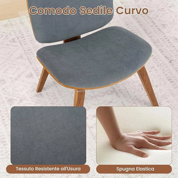 Sedia Relax con Schienale Curvo e Sedile Imbottito, Sedia Laterale con Struttura in Legno, senza Braccioli, per Sala da Pranzo, Soggiorno, Ufficio, Portata 136 kg (Marrone+Grigio Scuro)