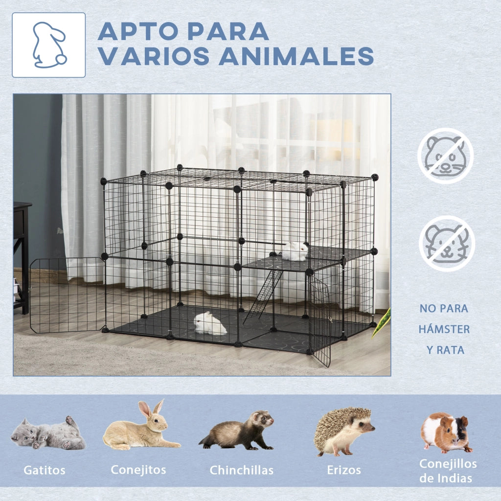 Gabbia per Animali 3 Livelli con Rampas ¨C Minimal ¨C 70x70x105 cm Nero