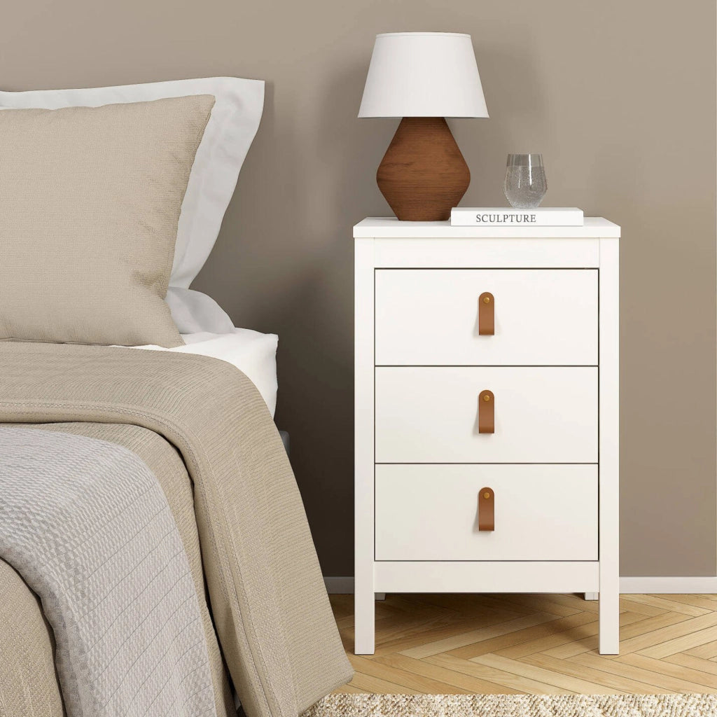 Comodino Lombardia, Comò basso, Tavolino da notte, Mensola da letto, 44x38 h70 cm, Bianco