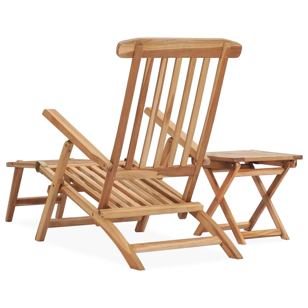 Lettino prendisole sedia a sdraio lettino prendisole letto da giardino mobili da esterno per patio con poggiapiedi e tavolo 159 x 58 x 91 cm legno di teak 02_0012586