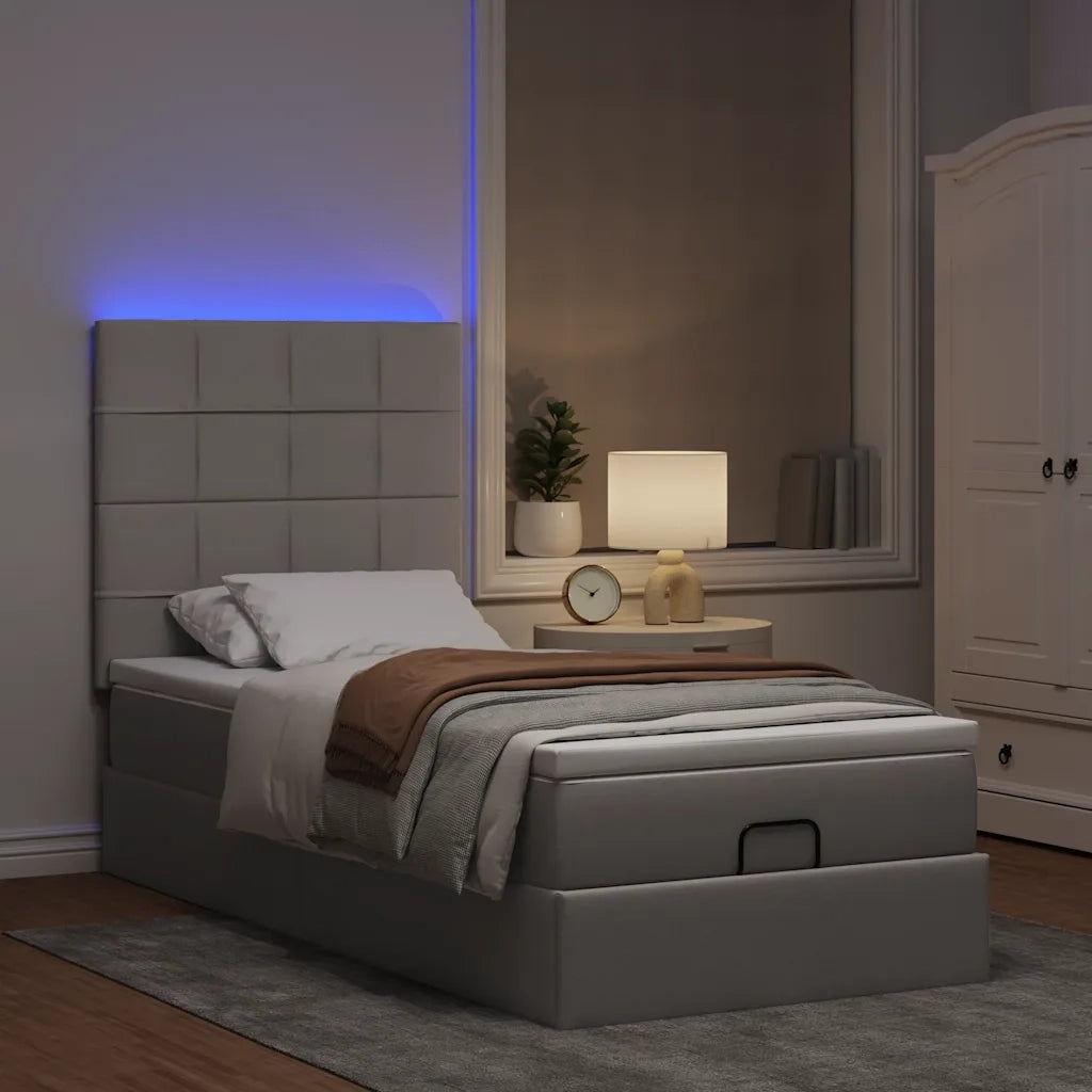 Pouf Letto con Materasso e LED Tortora 90x200 cm in Tessuto 3313979