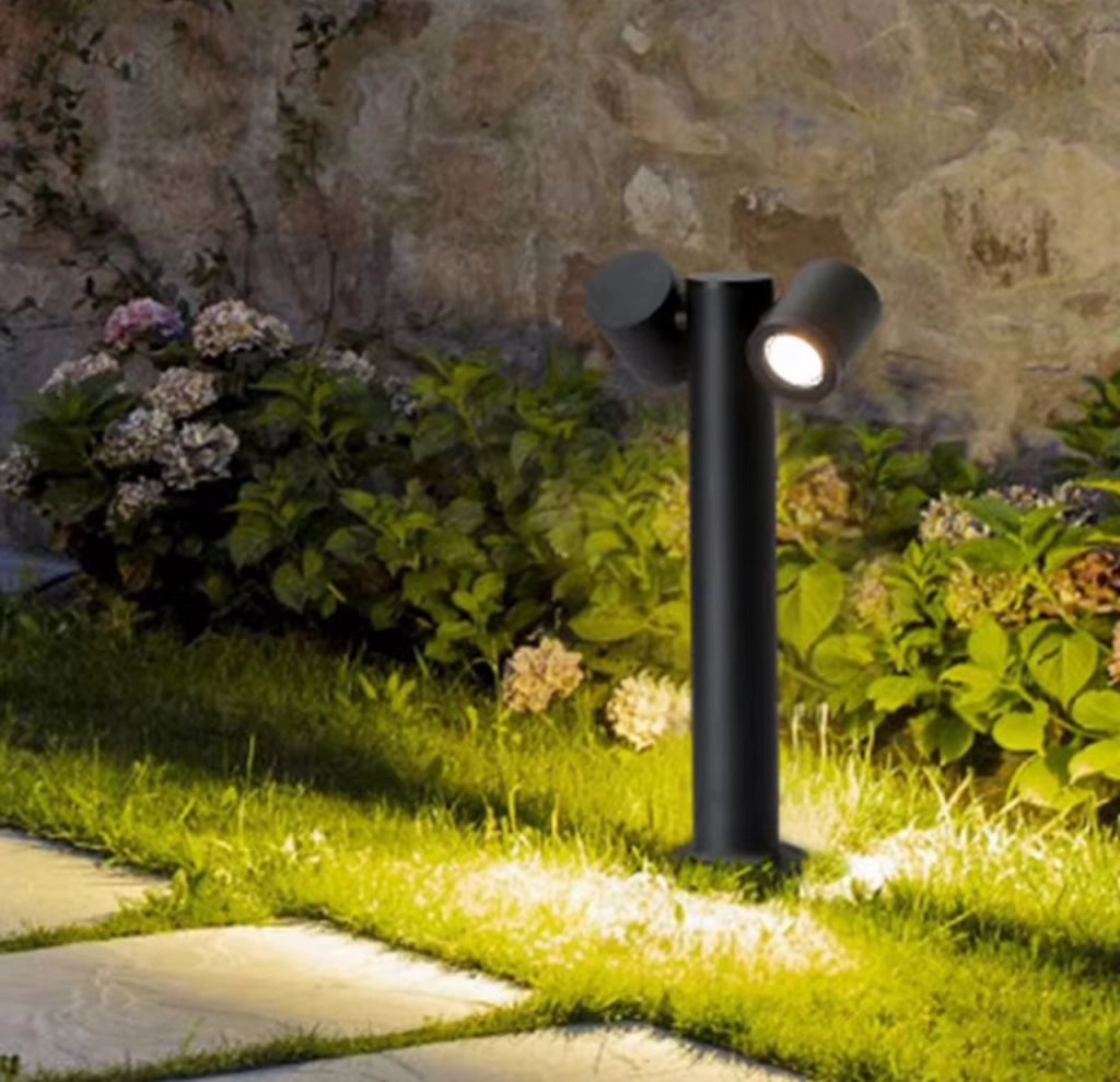 LAMPIONE PALO DA GIARDINO ILLUMINAZIONE CON 2 DIFFUSORI ORIENTABILI PER ESTERNO AD ATTACCO PER LAMPADINE LED GU10