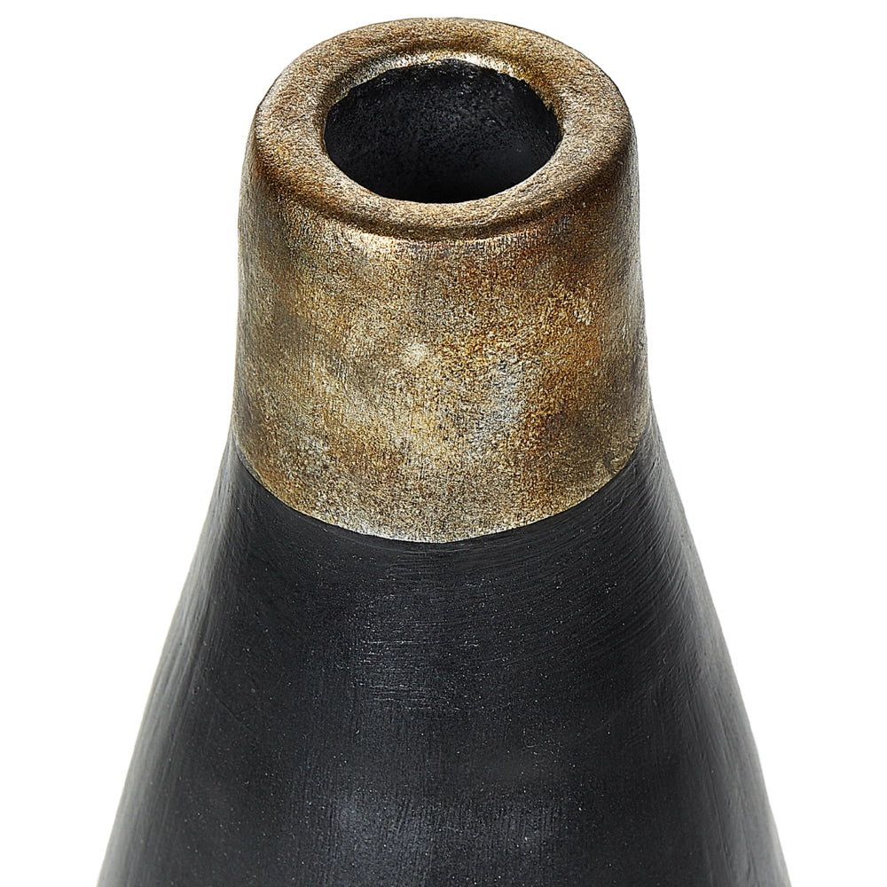Vaso decorativo alto in terracotta nera da 53 cm Vaso da terra da tavolo con collo dorato