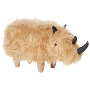 Sgabello per bambini con animali Rhino Sand Beige Pelliccia sintetica con gambe in legno imbottite Poggiapiedi per la cameretta dei bambini