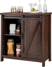 Mobile Laterale Divano con Piano Superiore Ampio e 4 Scomparti, Porta Scorrevole, 4 Piedini Antiscivolo, Credenza Elegante per Cucina, Ingresso, Camera da Letto, Marrone