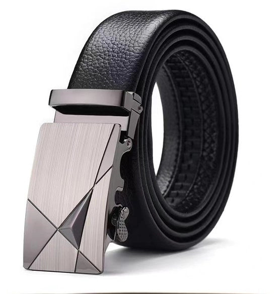 Raccordo in pelle per uomo con chiusura regolabile e cinturino automatico 35mm largo nero 120cm
