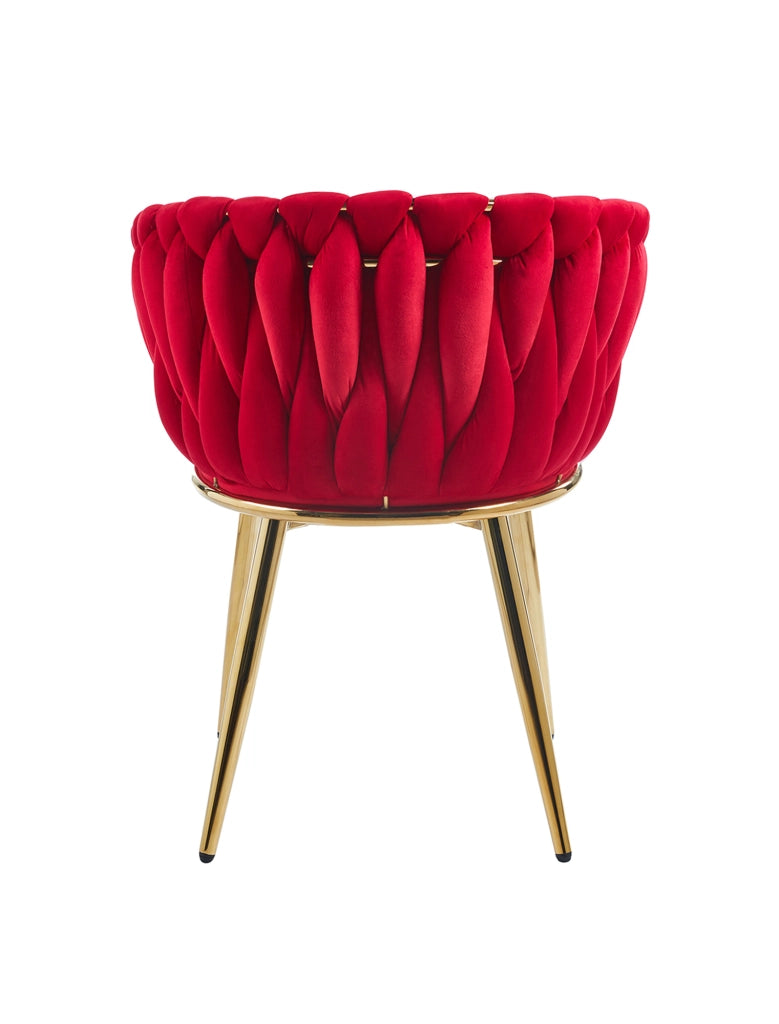 Poltrona Con Schienale In Velluto Intrecciato Design Moderno, Sedia Imbottita Circolare con Gambe in Metallo Placcato Oro Poltroncina  - Bordeaux