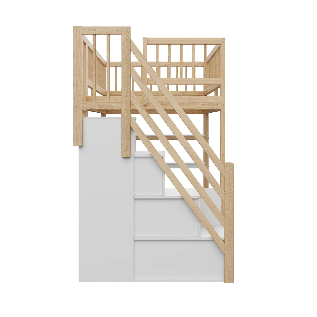 LETTO A SOPPALCO 90x200 cm Legno naturale con scala e spazio contenitivo