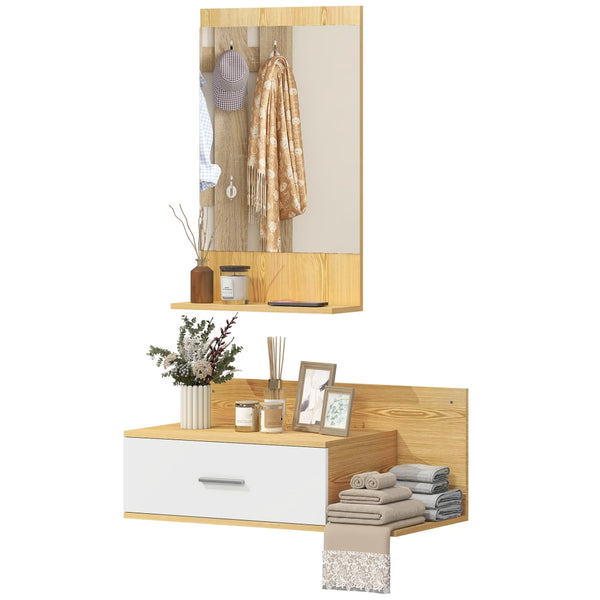 Mobile Ingresso con Specchio, Mensola e Cassetto ¨C zephmum ¨C Legno e Vetro