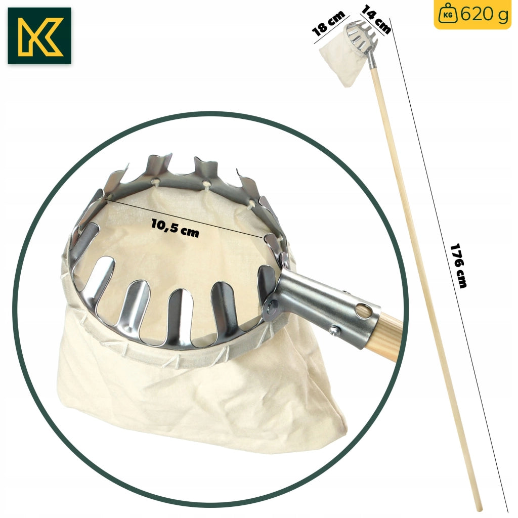 Raccoglitore di mele KADAX con apri-sacchetti e maniglia.