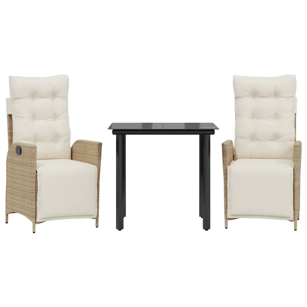 Set da Pranzo da Giardino 3 pz | Set Salotto da Giardino con Cuscini Beige in Polyrattan