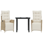Set da Pranzo da Giardino 3 pz | Set Salotto da Giardino con Cuscini Beige in Polyrattan