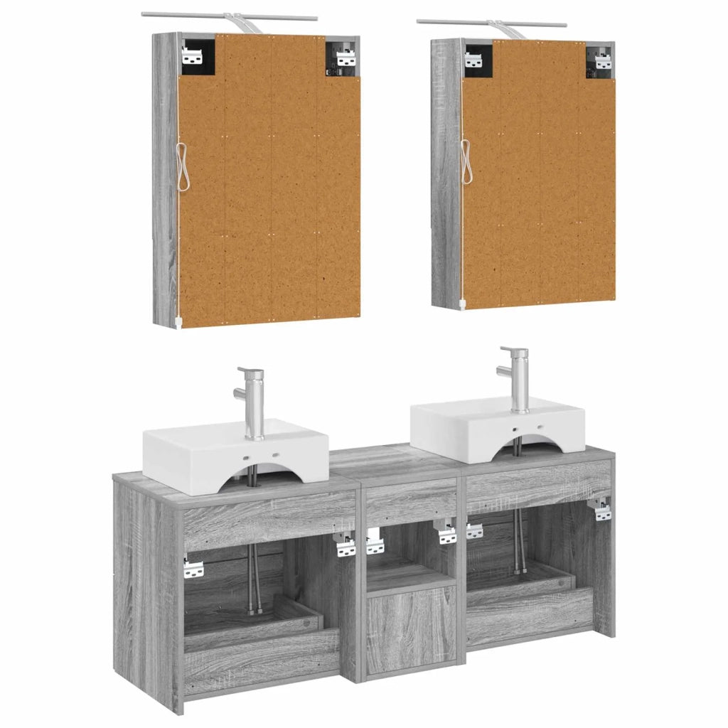Set di mobili per il bagno 5 pcs Sonoma grigio 3406804