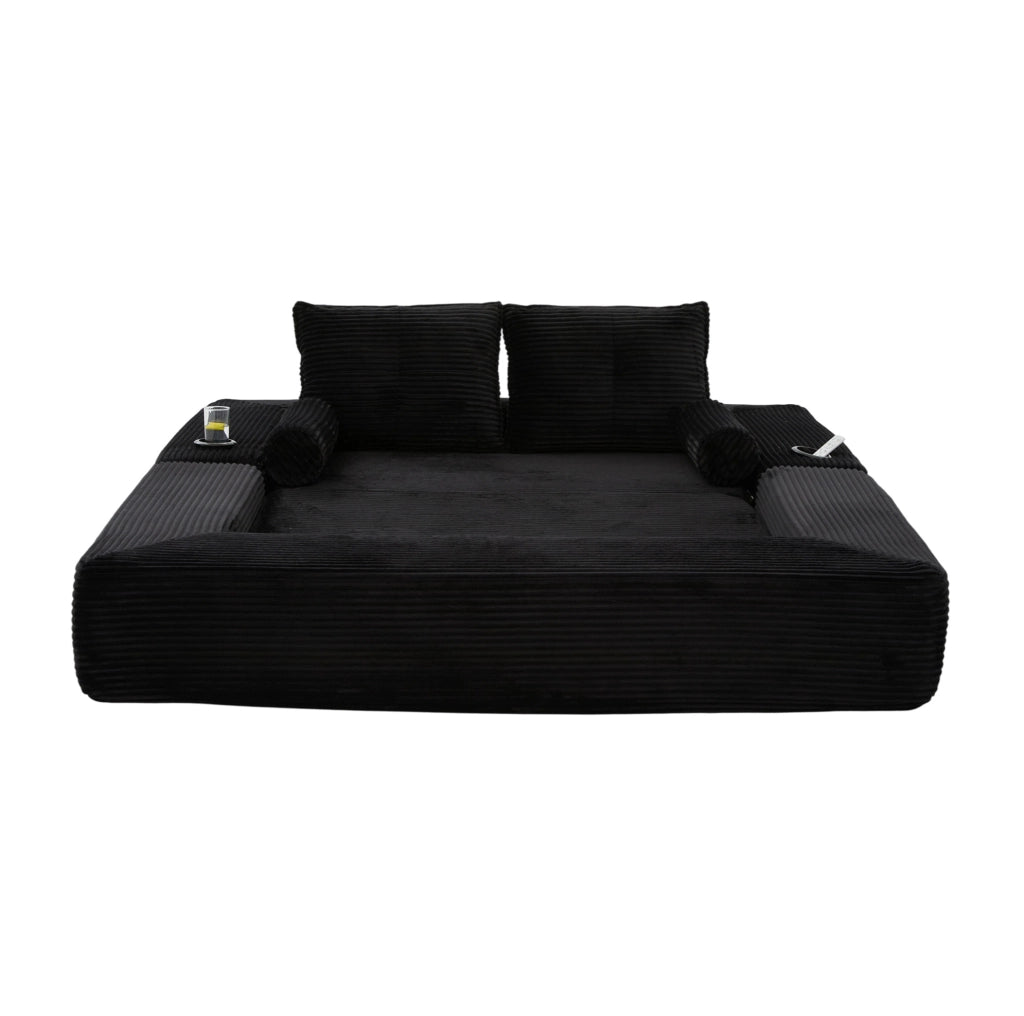 Divano letto modulare in velluto a coste nero 180x98 cm