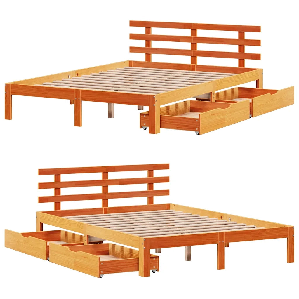 vidaXL Giroletto con Cassetti Marrone Cera 150x200 cm Massello Pino