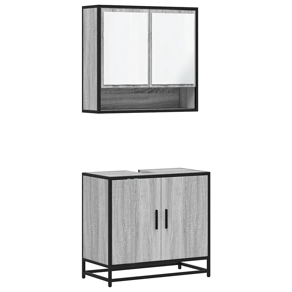 Set Mobili da Bagno 2 pz Grigio Sonoma in Legno Multistrato