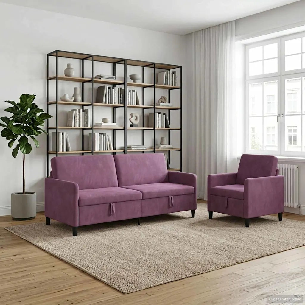 Set di Divani con Storage 2 pz Viola Poliestere 3429259