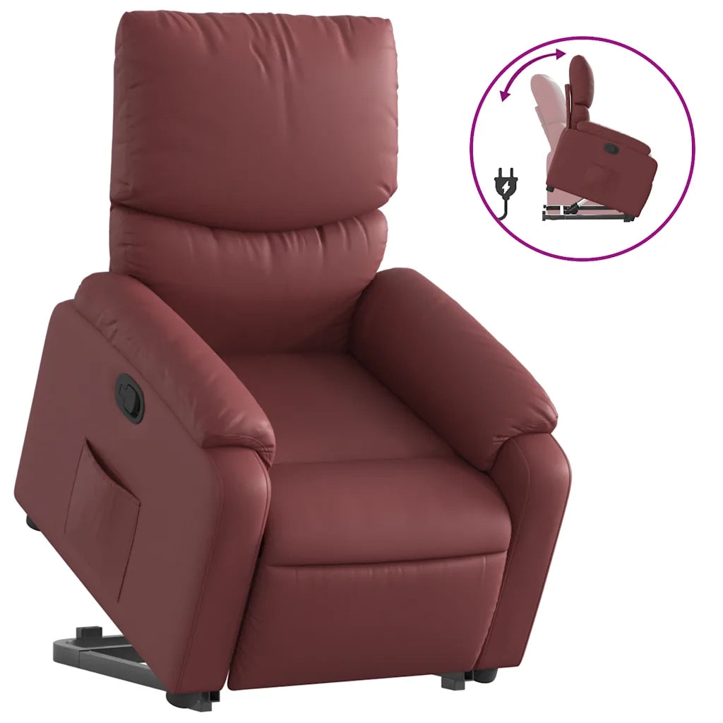 Poltrona | Sedia Relax Alzapersona Reclinabile Rosso Vino in Similpelle