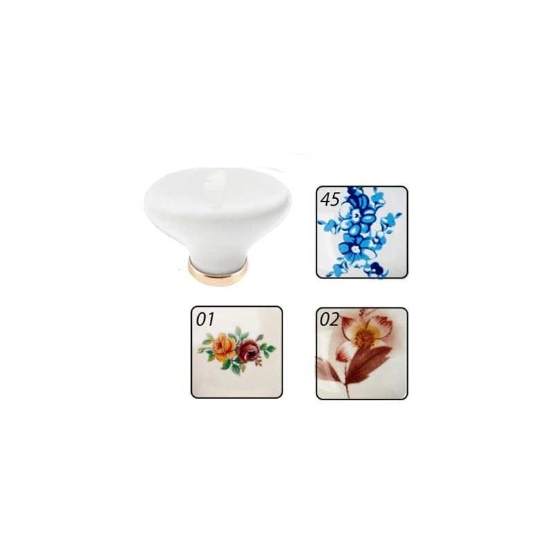 POMOLO PER MOBILI IN CERAMICA 'P02' 24x34 mm - Avorio decoro 02 - METAL GROUP