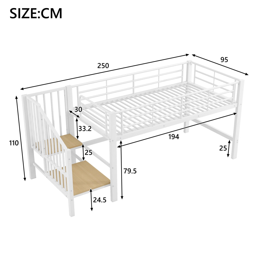 Letto a soppalco 90x200 cm con scala contenitore in MDF e metallo bianco