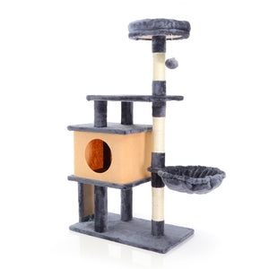 Fudajo Albero tiragraffi per gatti grigio scuro 112cm con casetta e lettino