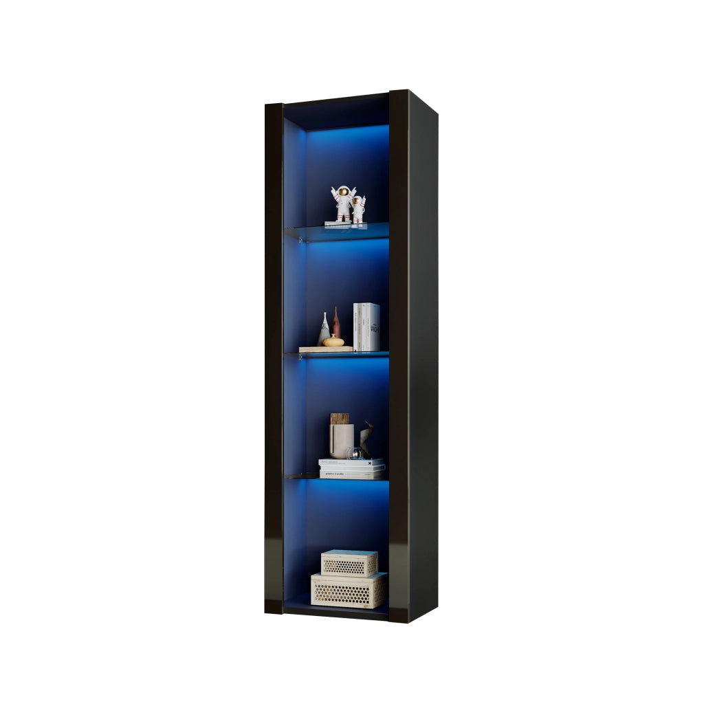 Vetrina con Illuminazione LED ¨C Xylo ¨C Nero Lucido, 3 Ripiani in Vetro, 55x38x166 cm