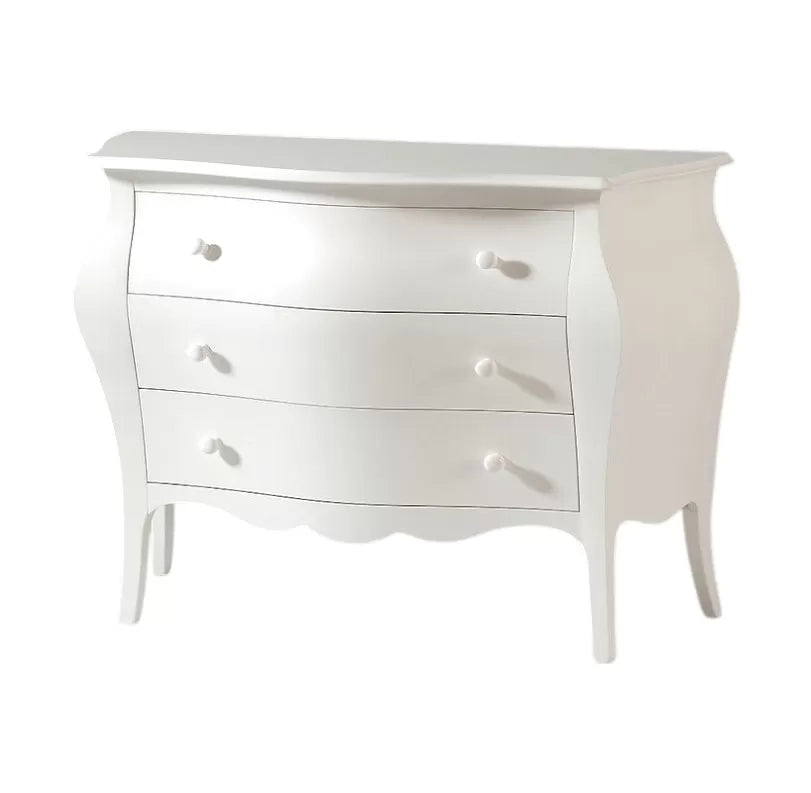 Comò 3 cassetti bombato shabby legno bianco opaco 116x42x85 (1020) - Mobili 2G