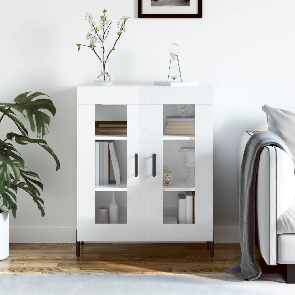 Credenza-Buffet-Armadio da cucina 69,5x34x90 cm in Legno Multistrato Bianco Lucido 912944