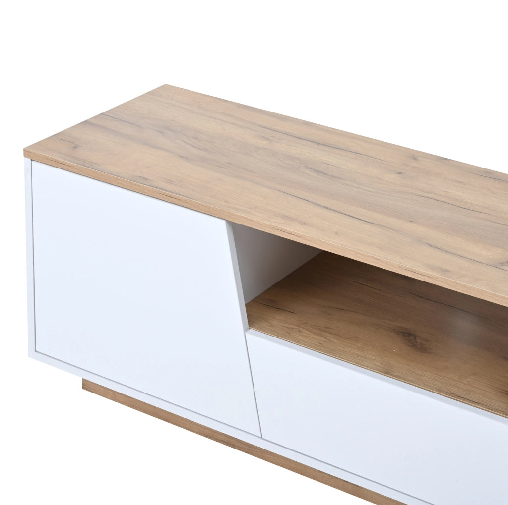TV stand 180x40x46 cm con 2 cassetti; 2 armadi e LED; bianco e effetto legno