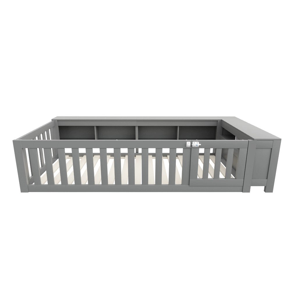 Letto Singolo Bambini con Contenitore e Rete a Doghe ¨C MINIMAL ¨C Massello Grigio 90x200