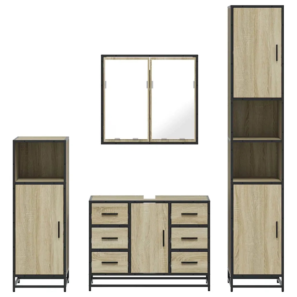 Set Mobili da Bagno 4 pz Rovere Sonoma in Legno Multistrato