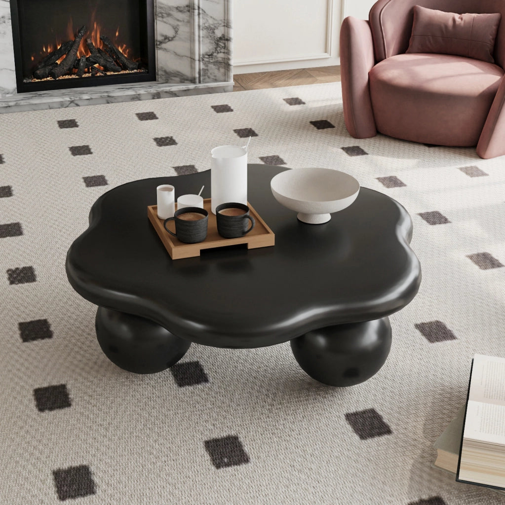 Tavolino da caffè a nuvola ?80 cm nero opaco in MDF con gambe sferiche