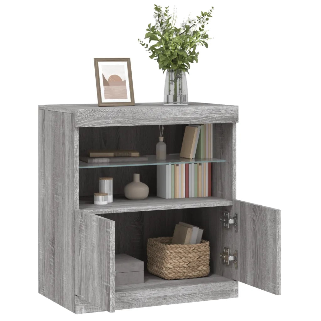 Credenza | Madia | Buffet da pranzo | Armadio da pranzo con Luci LED Grigio Sonoma 60x37x67 cm