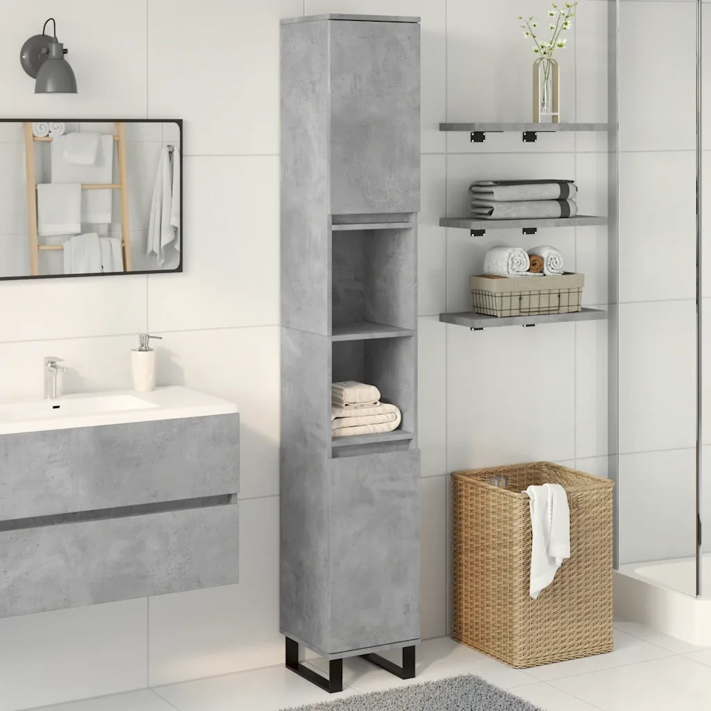Armadietto Bagno Grigio Cemento 30x30x190 cm Legno Multistrato