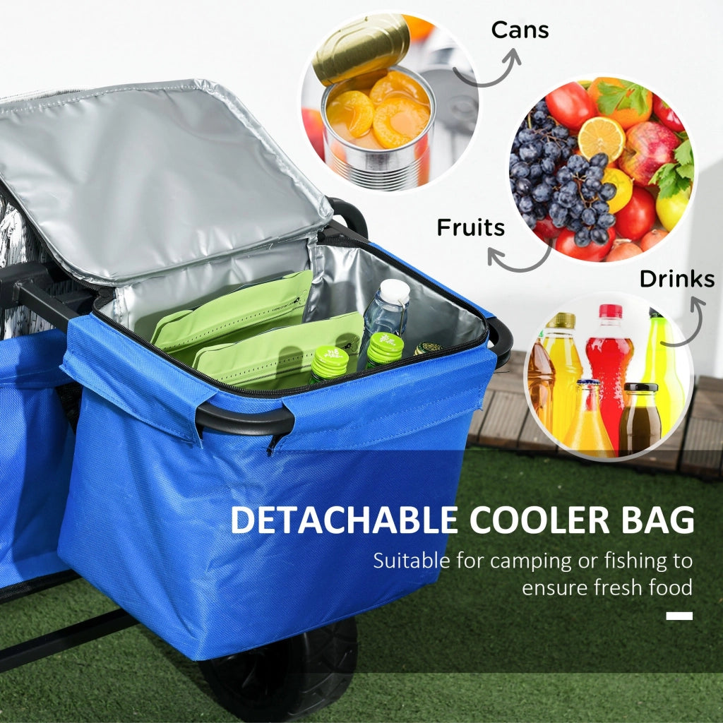 Carrello da Giardino 110L con Maniglia Telescopica e Borsa Termica  in Acciaio e Tessuto Blu