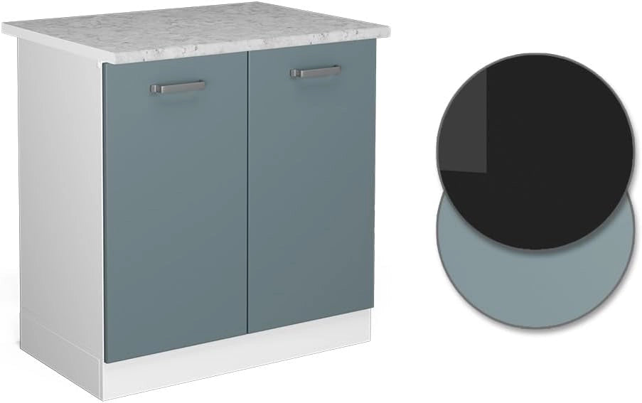 Mobile lavello cucina R-Line, Grigio-blu, 80 cm, PL Marmo, per la libera combinazione all'interno di sistemi cucina modulari