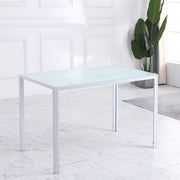 Tavolo da pranzo moderno in vetro temperato 120 x 60 cm, struttura in metallo, bianco