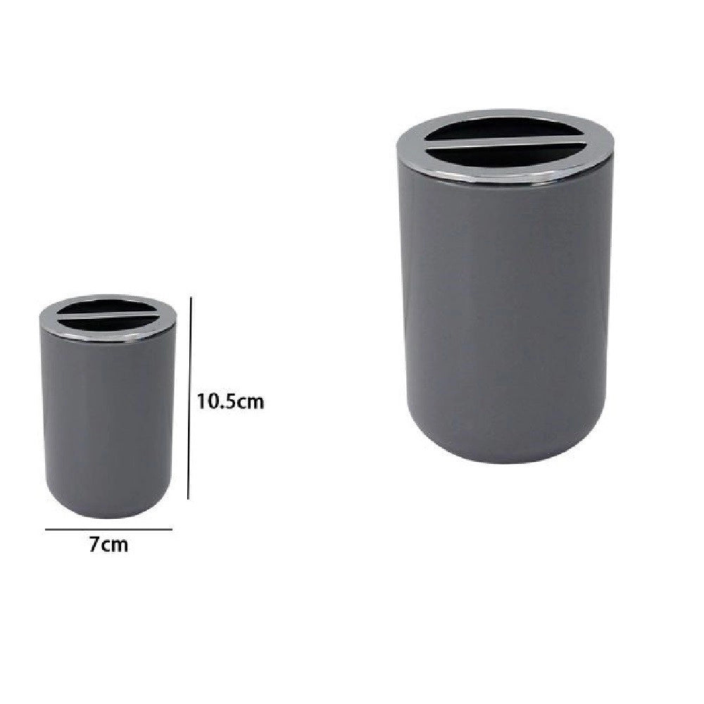Trade Shop - Portaspazzolini Bicchiere Accessori Bagno 2 Fori Grigio Silver Contenitore 79893 -