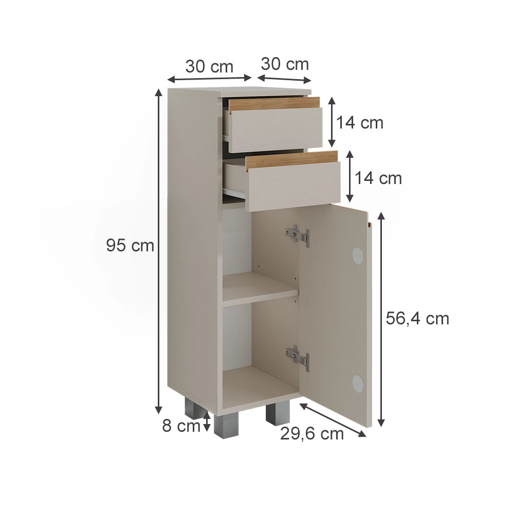 Vicco mobiletto bagno Cashmere/Artigianale 30 x 95 cm con 2 cassetti