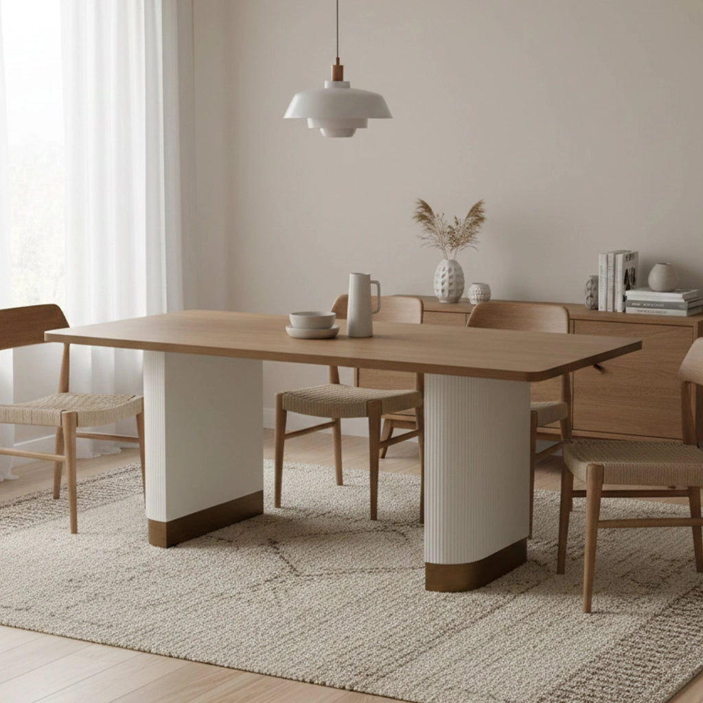 Tavolo fisso Brian, Ripiano da cucina, Consolle per sala da pranzo, Ripiano rettangolare fisso, 180x90 h76 cm, Bianco e Marrone