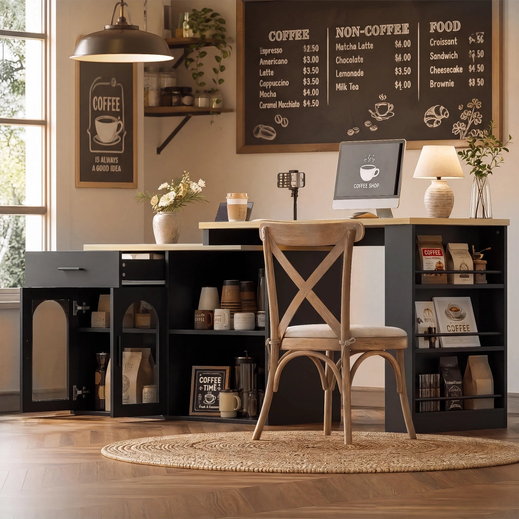 Scrivania angolare ¨C Minimal ¨C nero con cassetti e ripiani 90x50x75