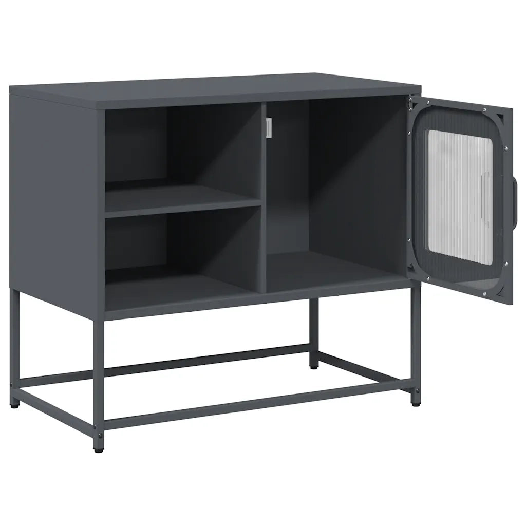 Mobile porta TV con pratico vano contenitore 68 x 39 x 60 cm accogliente stile industriale acciaio antracite 02_0049876