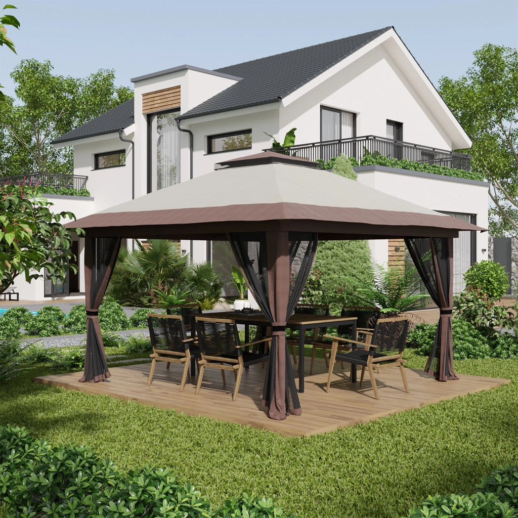 GAZEBO Pieghevole 392x392 cm Beige in Poliestere Regolabile in Altezza