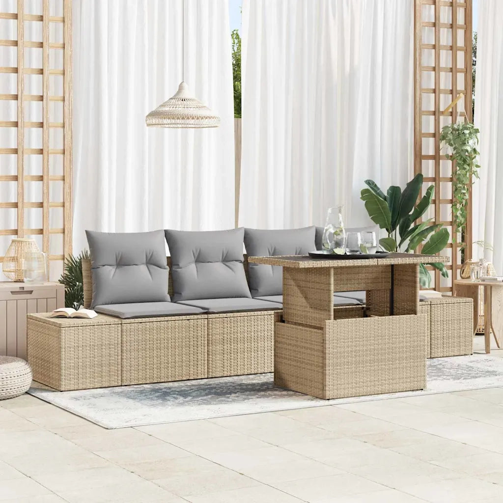 Set Divano da Giardino con cuscino 5 pcs Beige e Grigio Chiaro