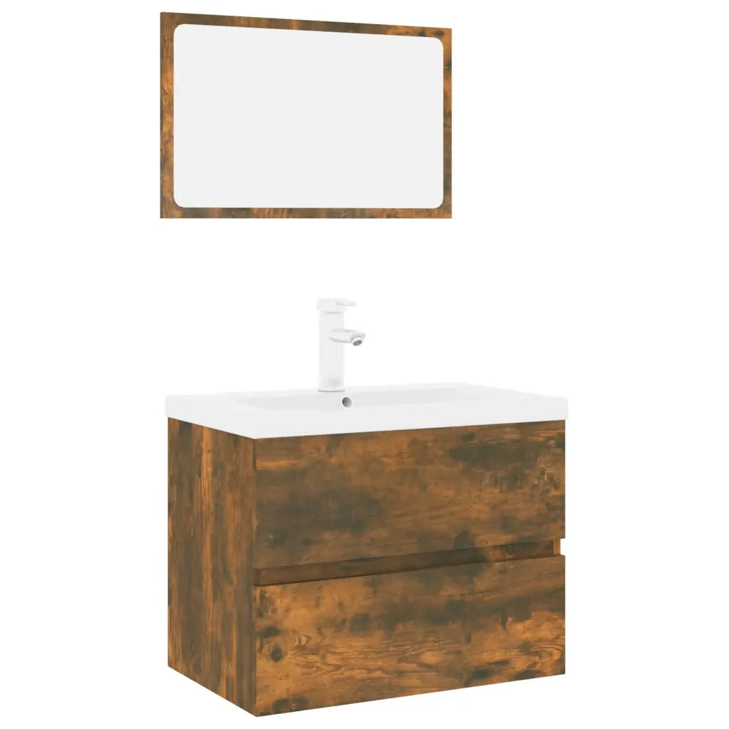 Mobile bagno con specchio e armadietto 60 x 38,5 x 45 cm design moderno legno composito finitura rovere affumicato 02_0055336