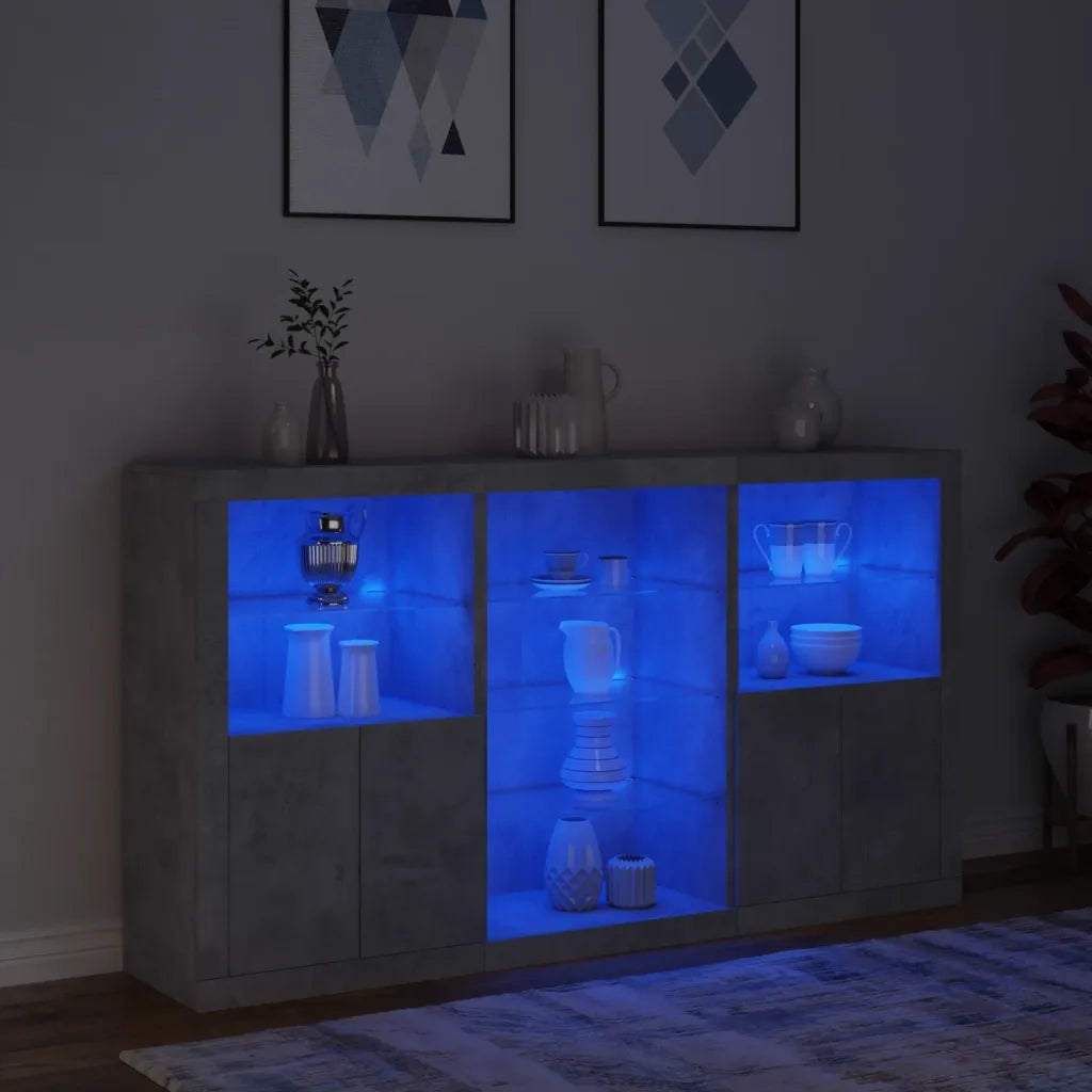Credenza | Madia | Buffet da pranzo | Armadio da pranzo con Luci LED Grigio Cemento 181,5x37x100 cm