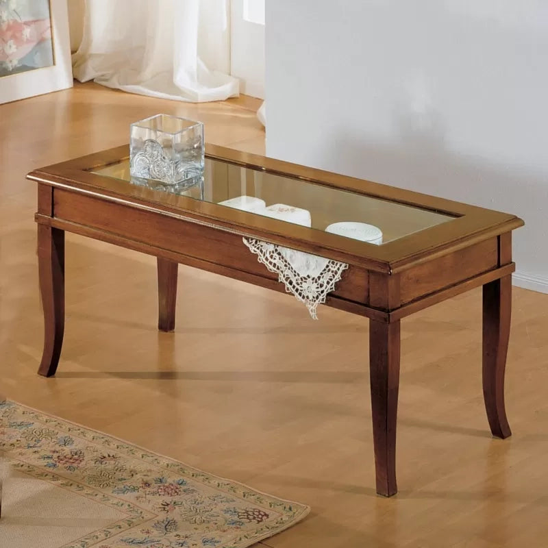 Tavolino bacheca ribalta piano vetro legno bassano 100x50x48 - Mobili 2G