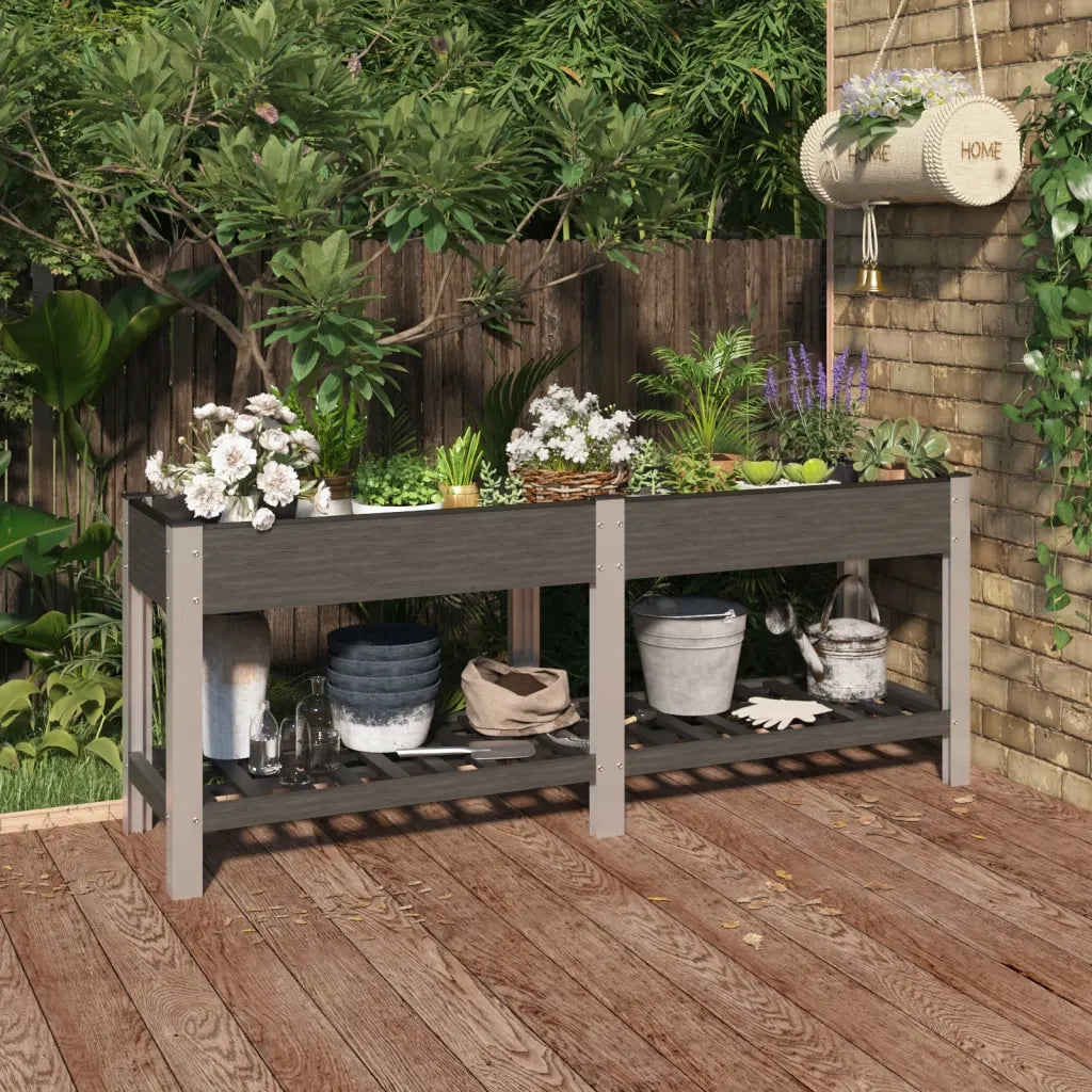 Fioriera | Cassetta per fiori | Vaso Rialzata Giardino con Ripiano Grigia 200x50x75 cm WPC