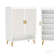 Scarpiera con 7 ripiani e ripiano aperto; per ingresso; in legno e metallo; bianco